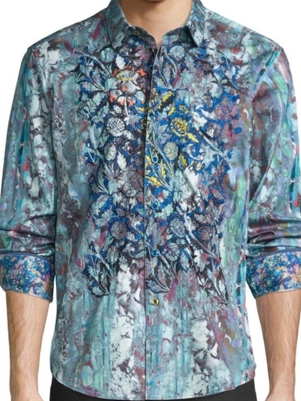 Robert Graham shirt, Elizabeth Mirage floral block print with embroidery